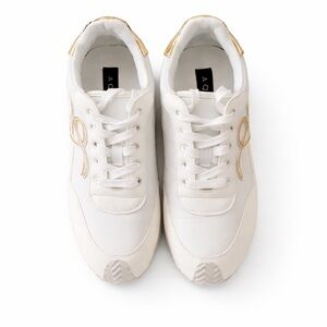 Aqua Women's White and Gold Sneakers